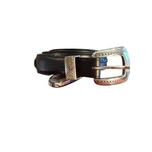 Vintage Onyx by Brighton Black Leather Belt Silver Buckle Western Cowgirl